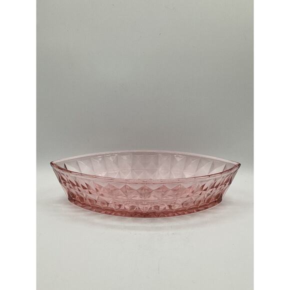 VTG Depression Glass Jeannette WINDSOR DIAMOND Pink Large Oval Boat Center Bowl - Picture 2 of 7